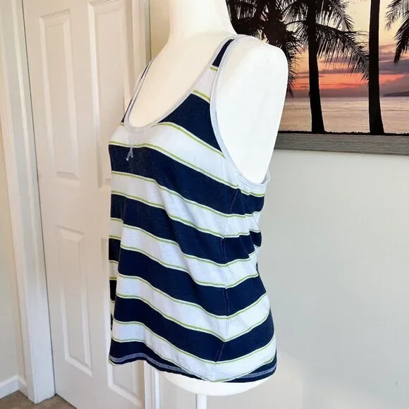 Women's SO Racerback Tank Top | Navy & White Stripe | Size Medium | 100% Cotton - Picture 4 of 7